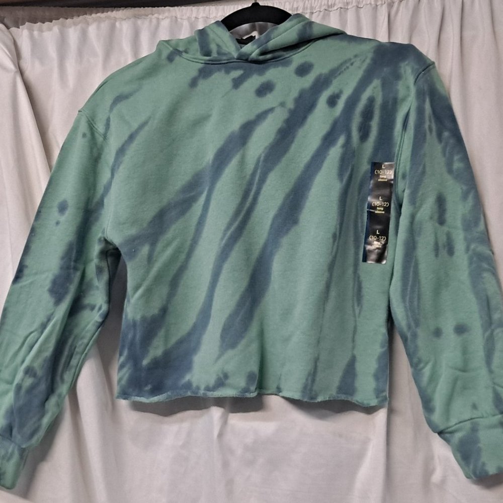Art Class Kids Blue & Green Tie-Dye Cropped Hoodie Large